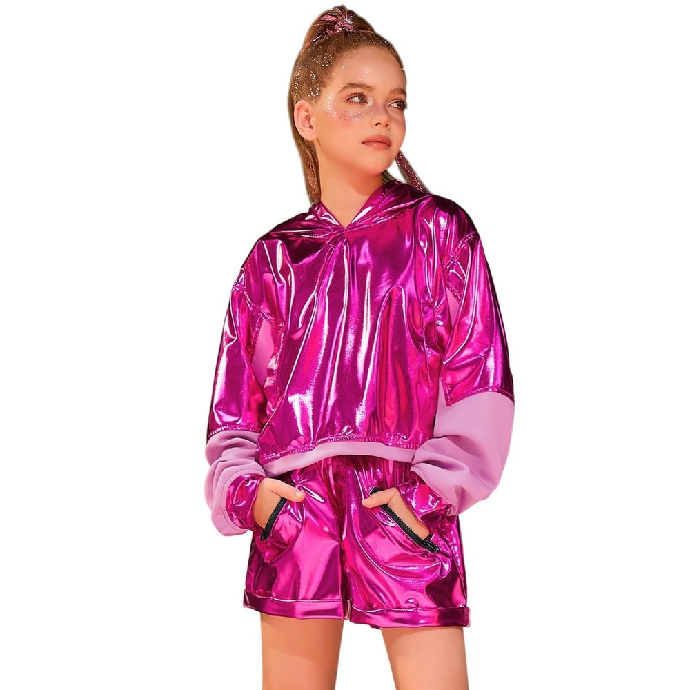NWT Jxstar Girls Metallic Pink Cropped Hoodie Size 10-11 150